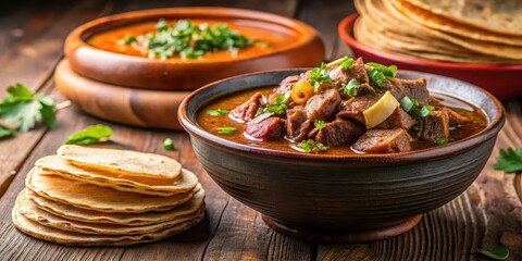 A steaming hot bowl of beef birria with tender chunks of meat and rich broth