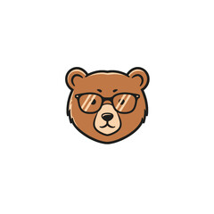 Minimalist Illustration of a Brown Bear Wearing Glasses in Cartoon Style
