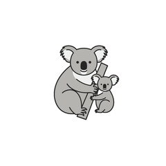 Illustration of Koala Mother With Baby Holding a Tree Branch