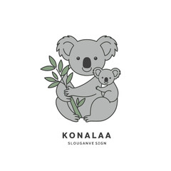 Cute Koala Illustration Featuring Parent and Baby with Eucalyptus Leaves