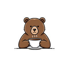Adorable Cartoon Bear Holding a Steaming Cup of Tea or Coffee