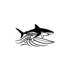Shark Illustration with Waves Symbolizing Strength and the Ocean