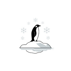 Illustration of a Penguin on an Iceberg with Snowflakes