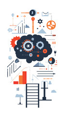 Obraz premium Abstract Learning Concepts Icon Set Brain Gears and Growth Symbols, Continuous Learning