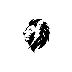 Stylized Lion Logo with Lightning Bolt Symbol on White Background