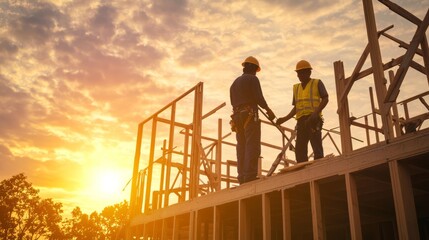 Neighbors Installing Energy Efficient Construction at Sunset
