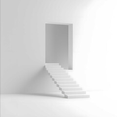 thin stairs hanging in the air not attached to anything They lead to the opening from the door Minimalist style Monochrome light background 3d