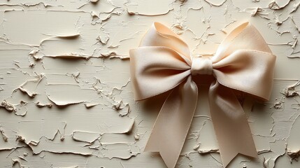 Elegant beige bow on textured cream wall, creating a soft, inviting atmosphere for decoration