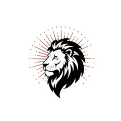 Illustrated Lion Head With Radiating Decorative Lines and Bold Style