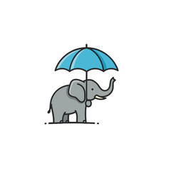 Cute Elephant Holding a Blue Umbrella in Minimalist Cartoon Style