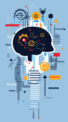 Fototapeta premium Abstract Learning Concepts Icon Set Brain Gears and Growth Symbols, Continuous Learning