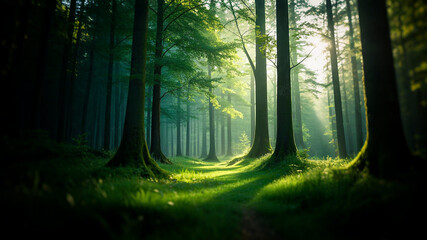 Naklejka premium sunlight in the forest