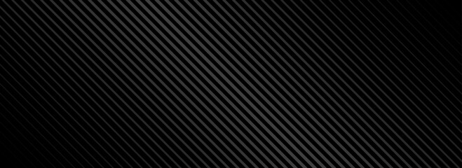 Black oblique straight line background. Elegant dark linear abstract wallpaper. Luxury striped gradient texture. Grey diagonal lines backdrop for flyer, banner, poster, cover, presentation. Vector
