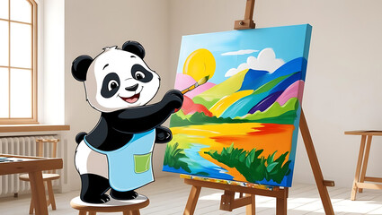 3D cartoon panda bear with cub holding bamboo in a cute and fun wildlife illustration