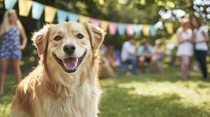 Happy Golden Retriever at a Community Pet Adoption Event Outdoors
