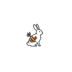 Naklejka premium Minimalist Rabbit Illustration Holding a Carrot in a Clean Vector Style