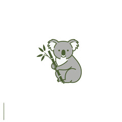 Cute Cartoon Koala Holding Bamboo Branch in Minimalist Design