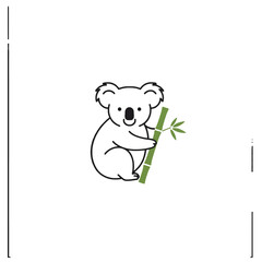 Illustrated Koala Embracing Bamboo in Minimalist Design on a White Background