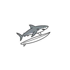 Illustration of a Shark Hovering Over a Surfboard Against a White Background
