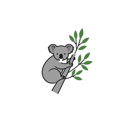 Illustrated Koala on Green Branch in Minimalistic Design Concept