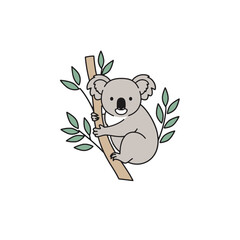Illustration of a Koala Climbing a Tree With Green Leaves