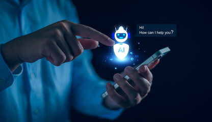 AI and hyperautomation for business concept, Businessman use technology modern automation for analysis data, invest plan, manage customer database, corporate online network, Intelligence chatbot