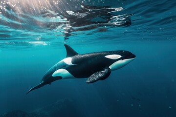 Obraz premium Underwater photo of natural orca animal outdoors mammal.