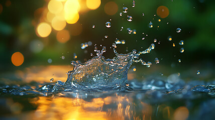 water drops on the golden background, Balanced Life with Health and Happiness, happiness, health, wellness, positive lifestyle, healthy living, mental health, self-care, mindfulness,generative ai