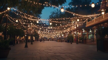 Naklejka premium Festive Community Celebration Under Twinkling String Lights