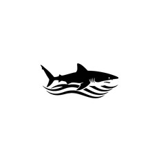 Silhouette of a Shark Swimming Over Waves in a Minimalistic Style