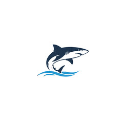 Illustrated Shark Jumping from Ocean Waves in Simplistic Style