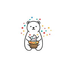Adorable Bear Holding Cupcake with Colorful Confetti in Whimsical Style