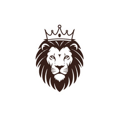 Elegant Lion Head Logo Design with Crown Symbolizing Royalty and Power
