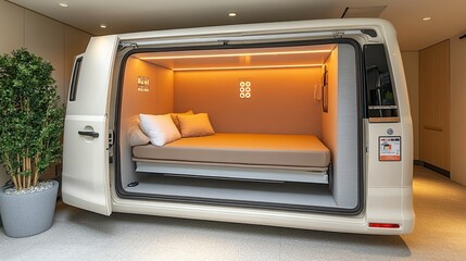 Obraz premium Innovative Sleep Pod: Transforming Van into Cozy Mobile Bedroom