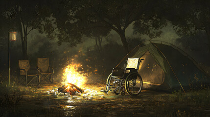 Night Campfire Serenity: A Peaceful Escape in the Woods