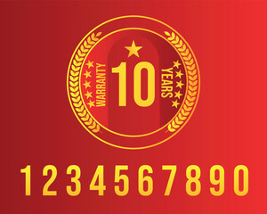 Editable Years Warranty Limited Yellow Circle with ribbon Badge Collection with red gradient background