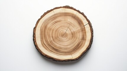 Rustic Charm in Minimalist Design - Natural Wooden Slice on White Background