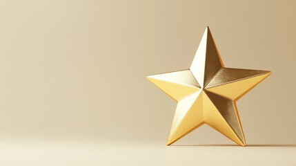 Fototapeta premium Glowing Golden Three-Dimensional Star of Excellence on Clean Background