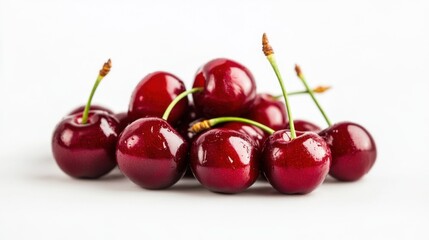 Bountiful Red Cherries: Symbol of Freshness and Health on White Background
