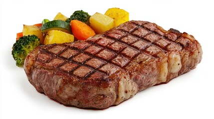 Gourmet Roasted Beef Steak with Vegetables on White Background for Quality Dining Experience