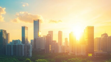 Fototapeta premium Inspiring Futuristic Cityscape with Sunlight and Urban Energy