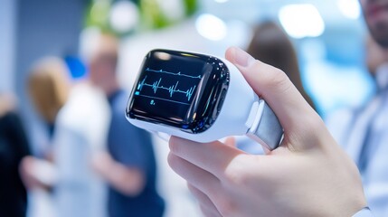 Digital health technology company conducting a demo of wearable health devices showcasing innovation in medical technology