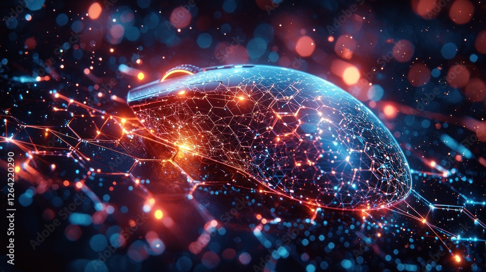 Poster computer mouse illuminated with network connections