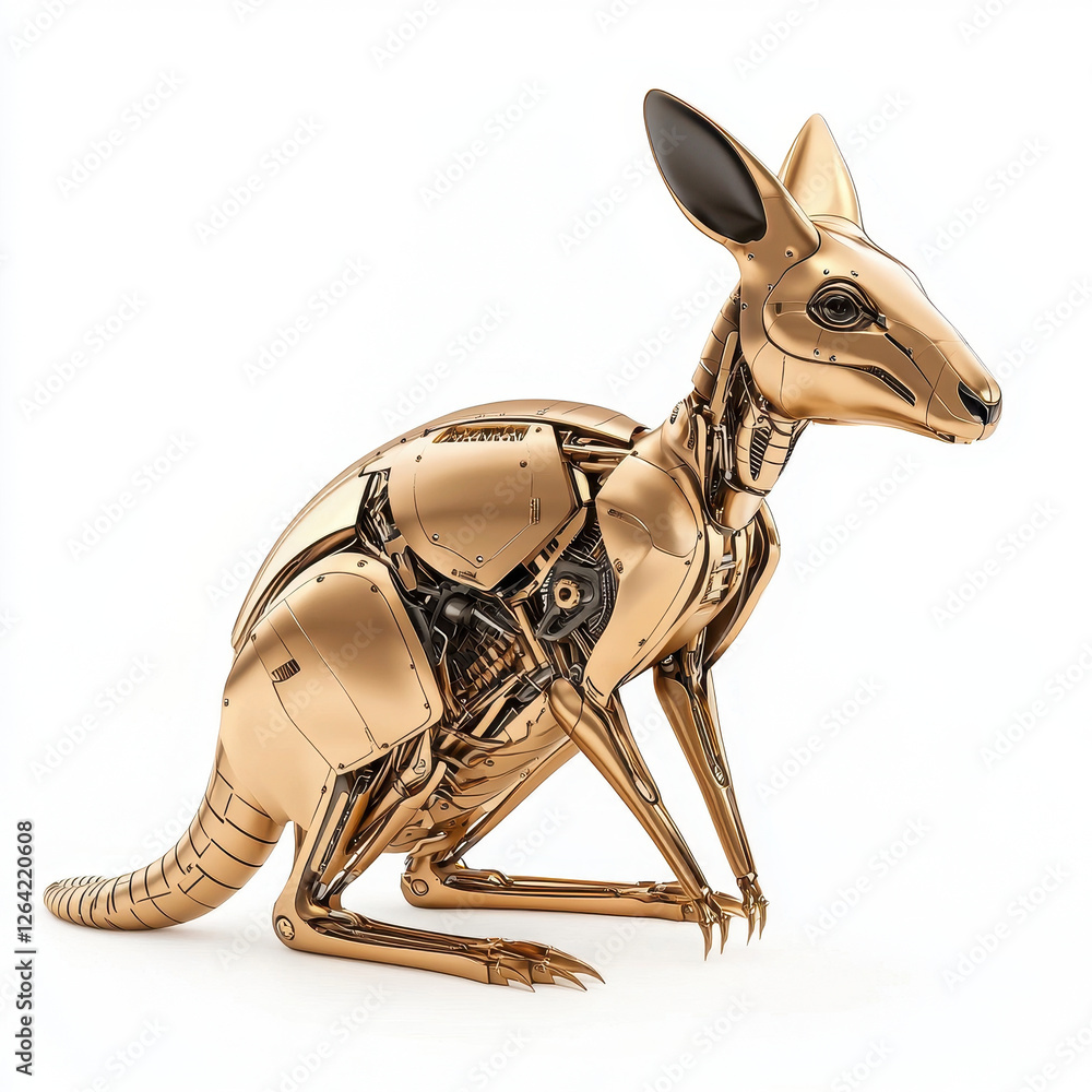 Poster mechanical kangaroo with bronze plating showcases intricate design and engineering. its unique struc