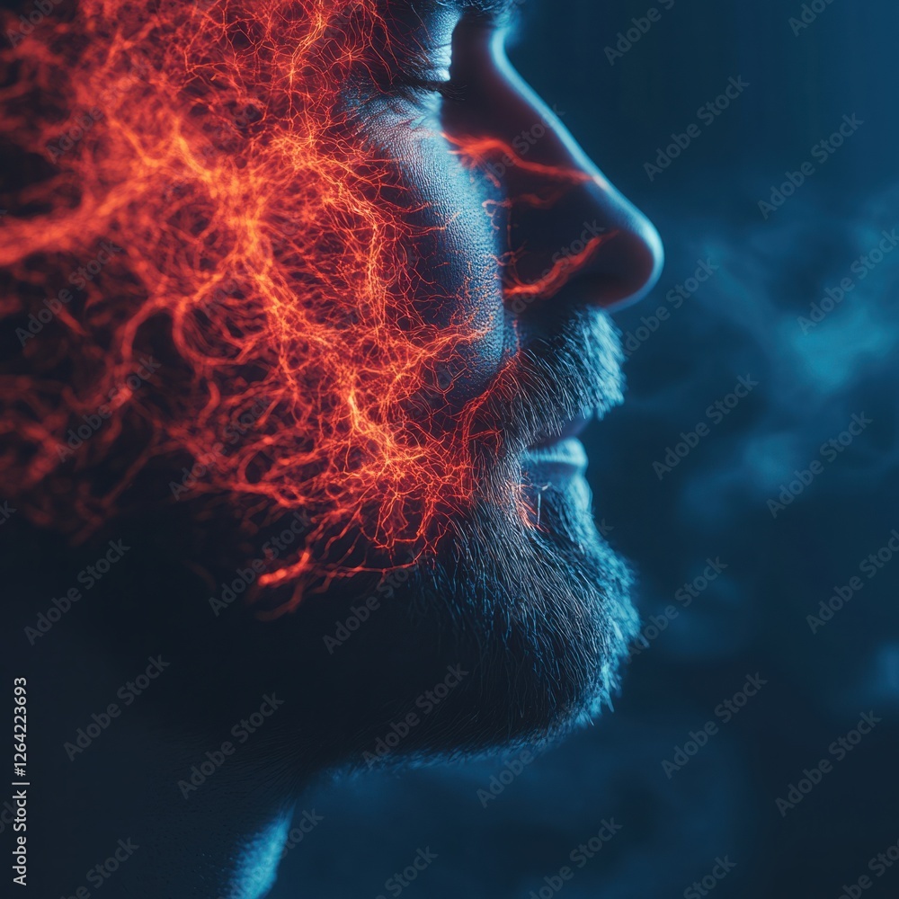 Aufkleber portrait of a man with fractal patterns and ethereal glow representing inner thoughts and emotions s