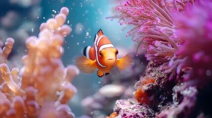 Clownfish adventures in vibrant coral reefs a close-up of marine life