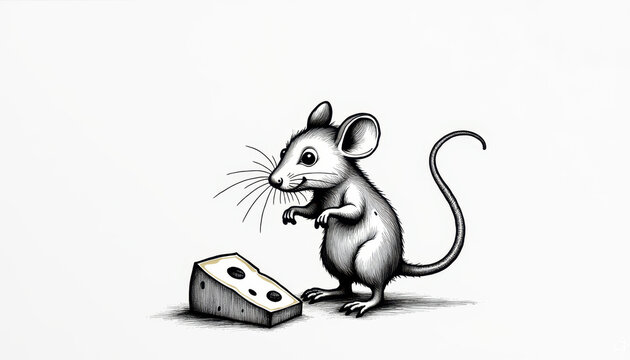 mouse and cheese black and white drawing clip art preview