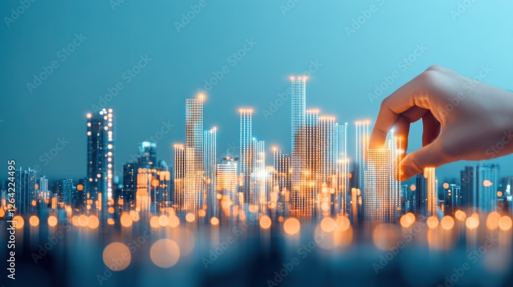 Poster futuristic cityscape visualization with artificial intelligence concept of urban development and sma