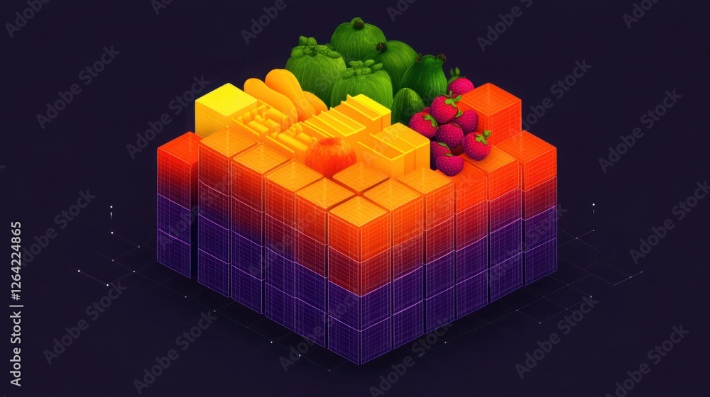Aufkleber colorful abstract 3d rendering of assorted fruits and vegetables arranged in a geometric pattern on 