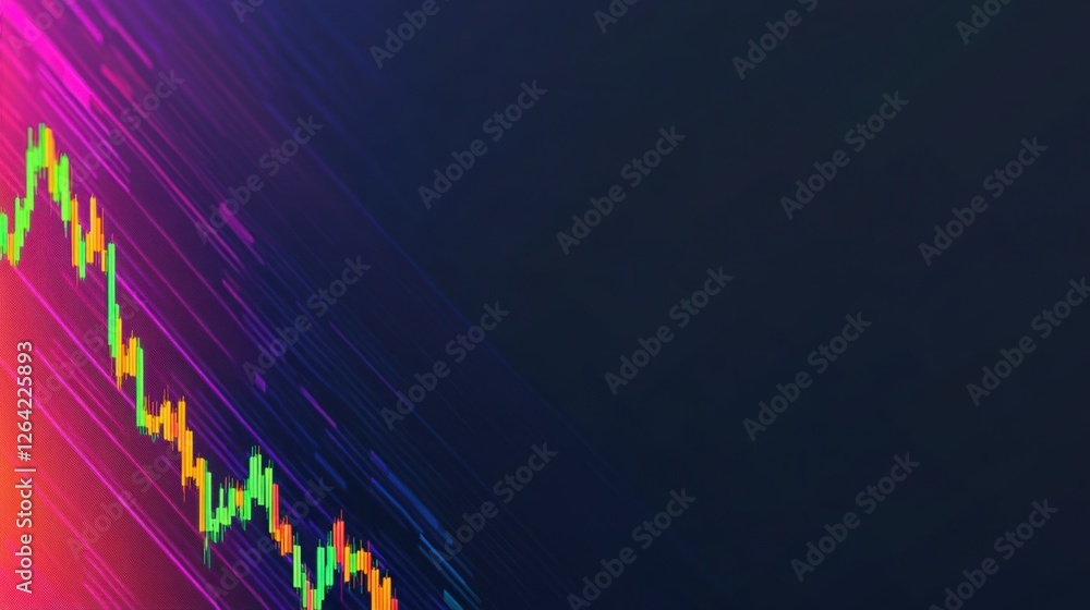 Poster abstract financial graph with colorful downward trend and gradient background representing market an